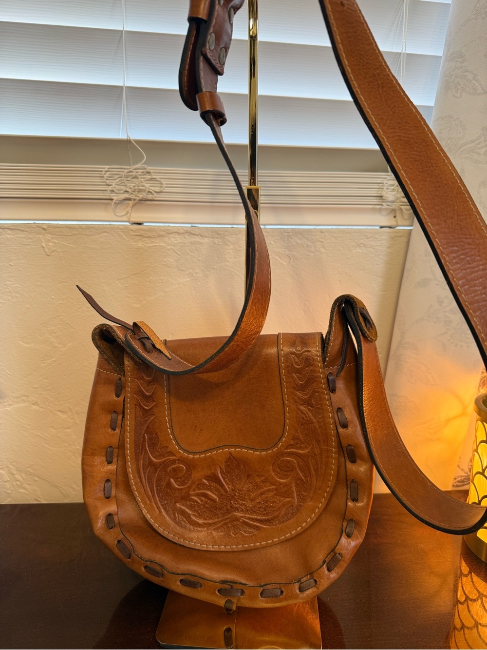 Patricia Nash Tan Embossed Leather Crossbody Bag